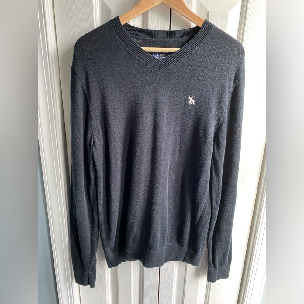 Abercrombie & Fitch Mens Black V-Neck Long Sleeve Sweater Size Medium